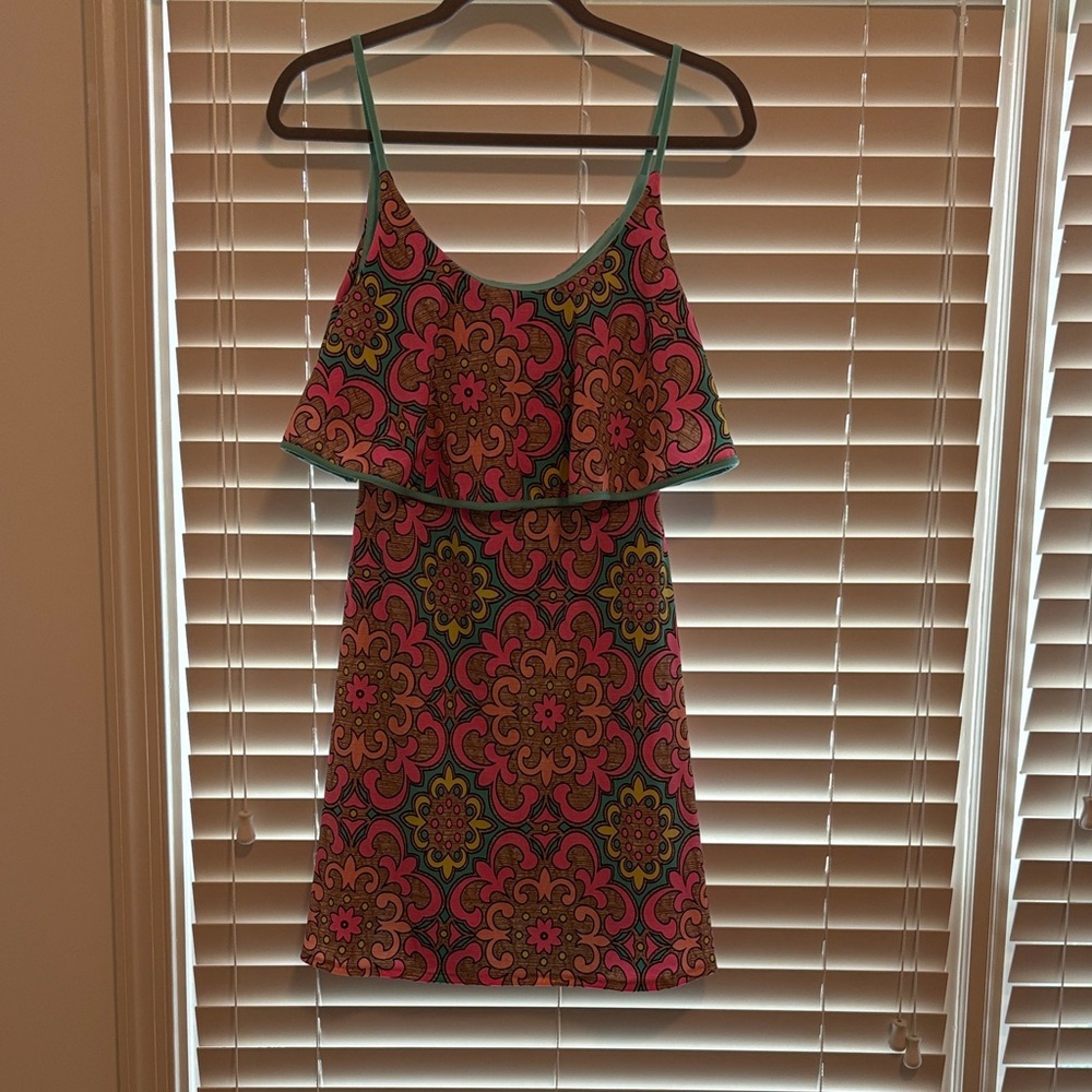 Beginning Boutique Pink & Aqua Patterned Mini Dress